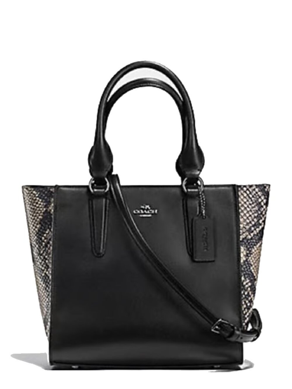 Coach Crosby Carryall 24 Colorblock Black Snake Handbag Leather Zip Bag Purse NW